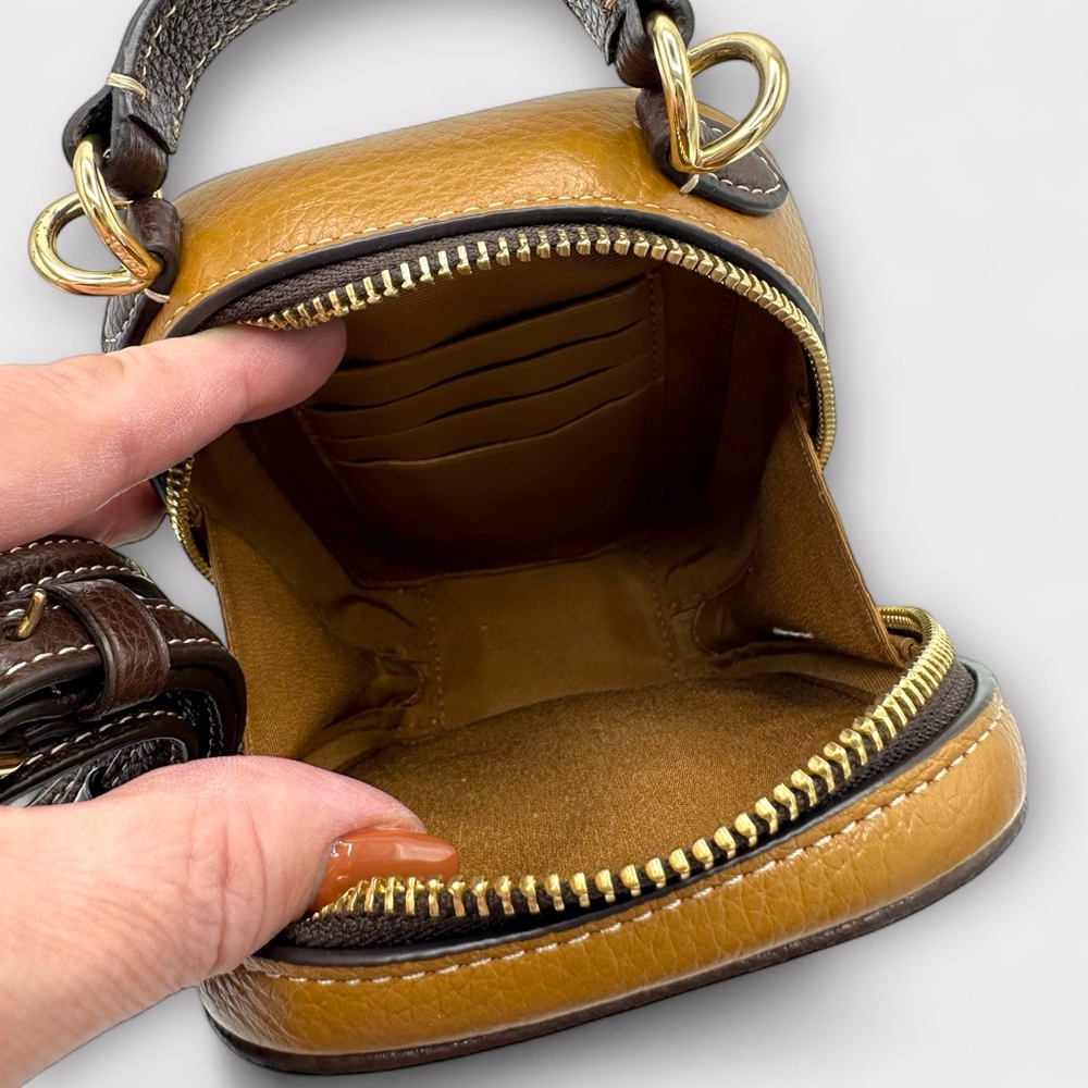 Coach Eva Phone Crossbody – Colorblock Pebble Leather – Tan/Beige - Picture 12 of 15